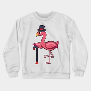 Flamingo as Pensioner with Walking stick & Hat Crewneck Sweatshirt